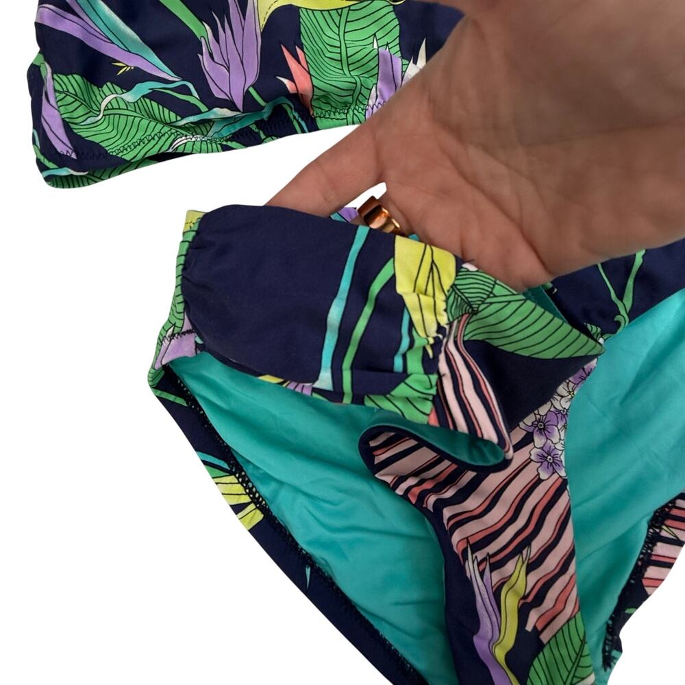 Trina Turk Tropical Floral Halter Bikini Set Navy Botanical Gold Hardware US 8 - Picture 5 of 14